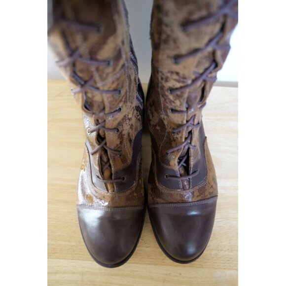 Portofino Adeline brown tall boots in brown and tan painted leather - Picture 2 of 10